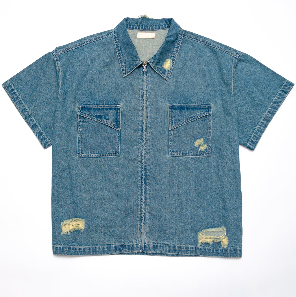 NYC Skyline Distressed Denim Shirt