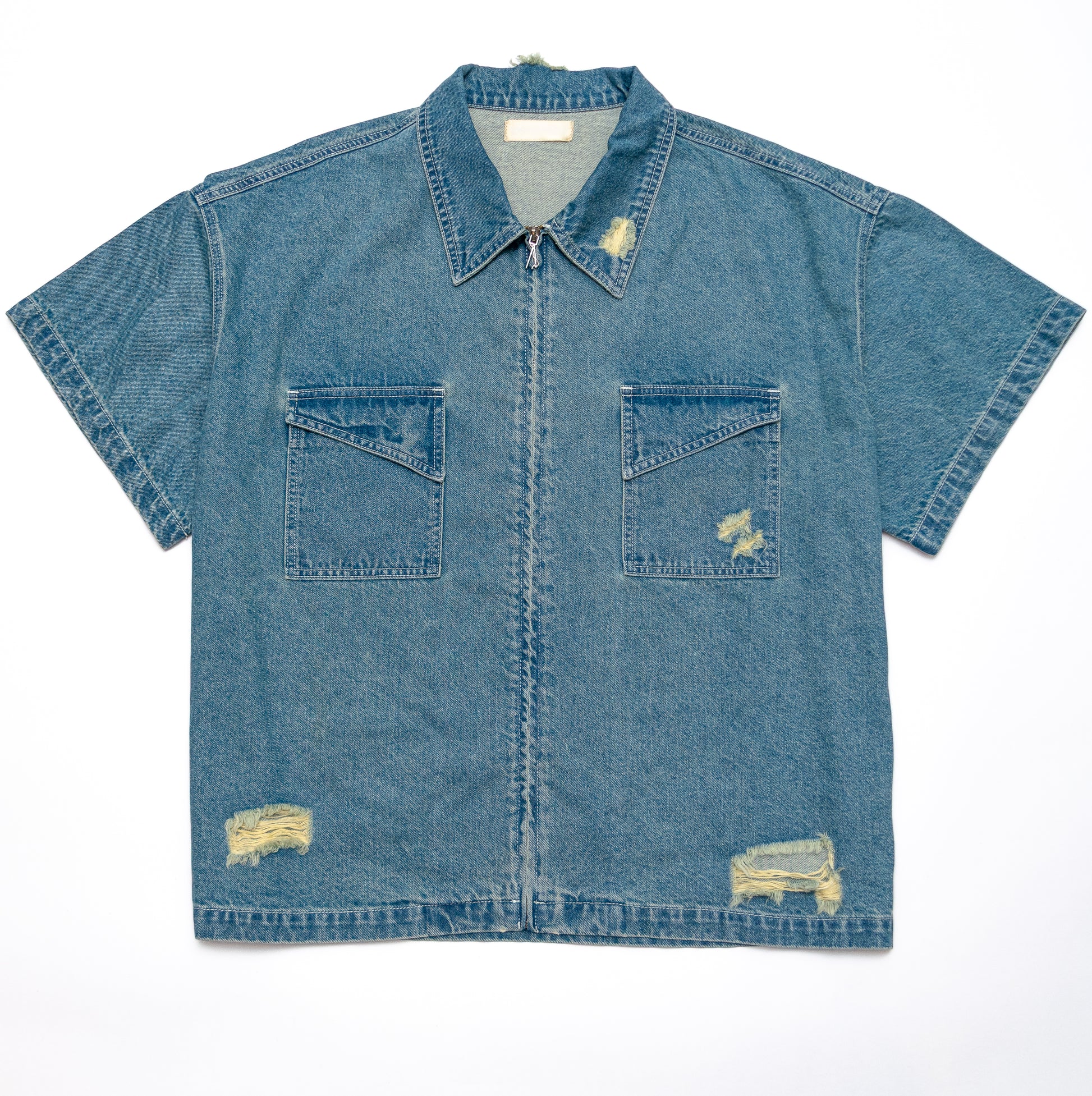 NYC Skyline Distressed Denim Shirt