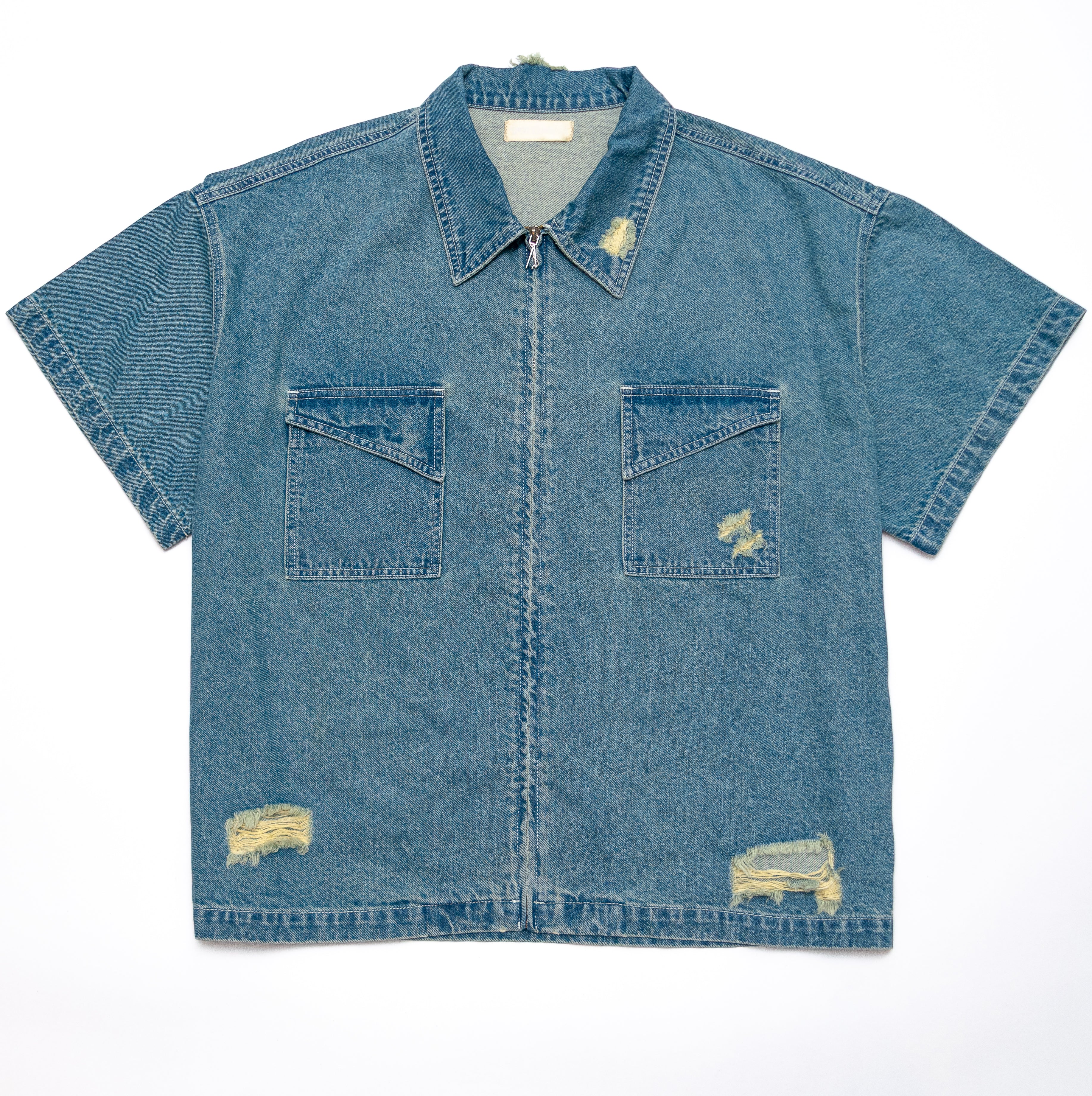 NYC Skyline Distressed Denim Shirt