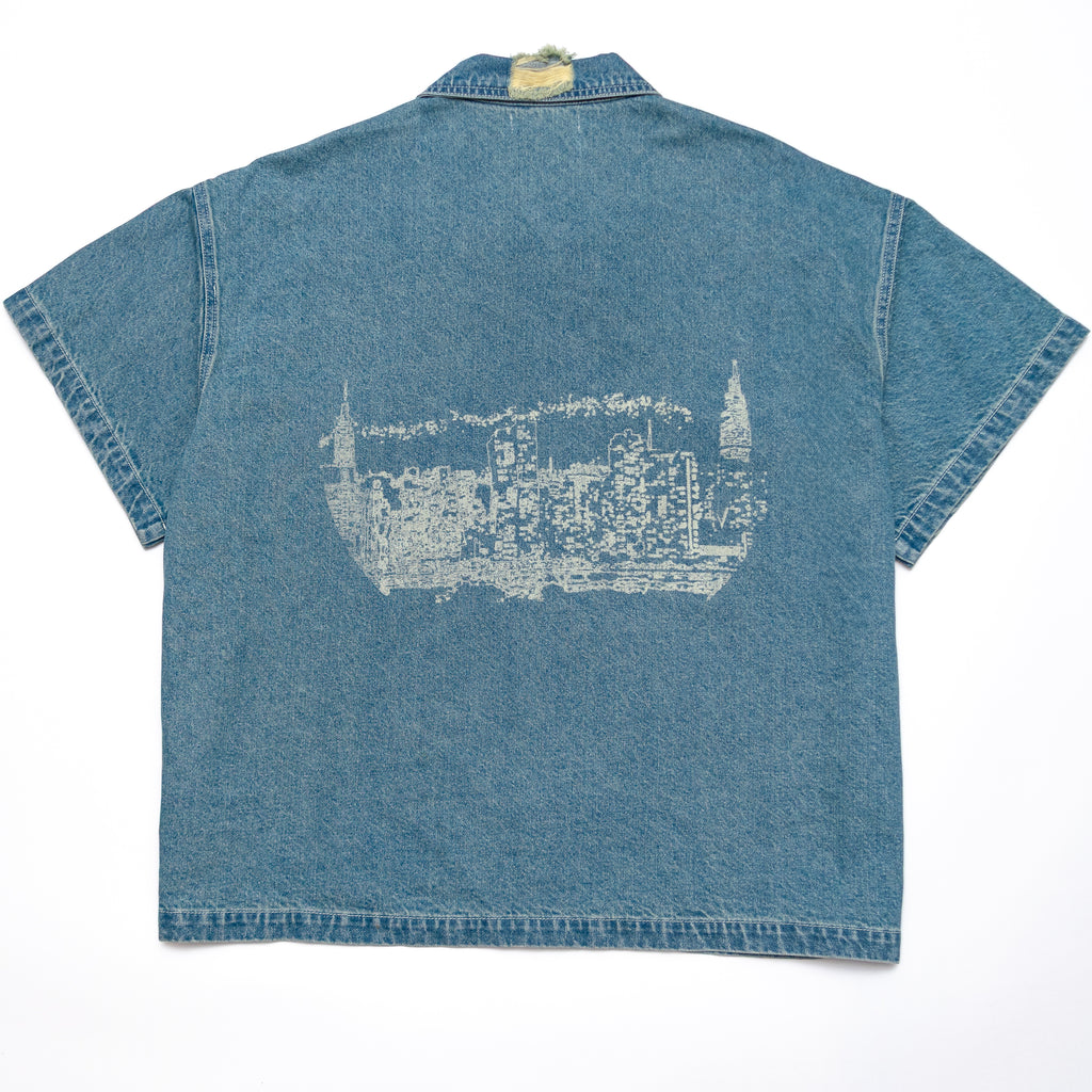 NYC Skyline Distressed Denim Shirt