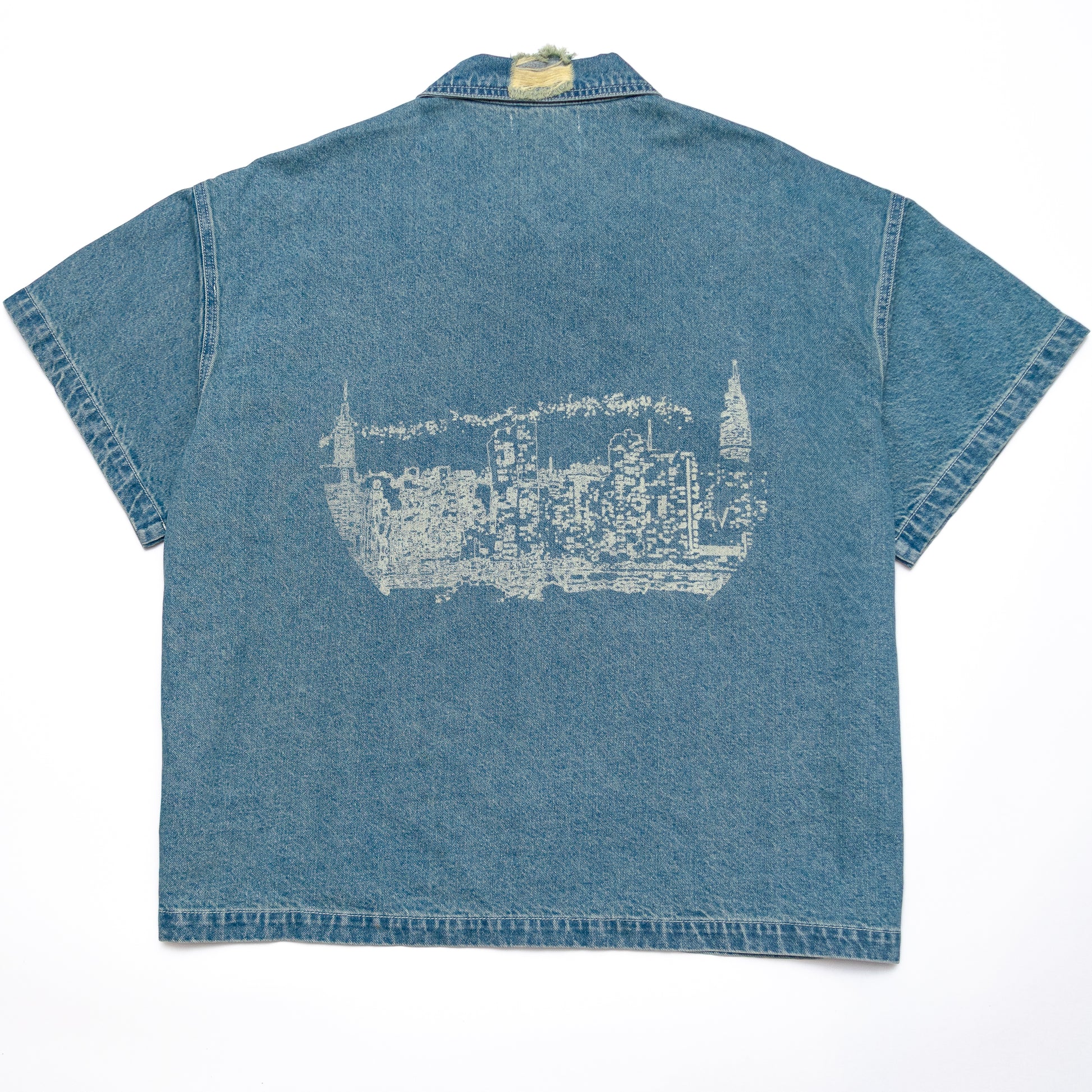 NYC Skyline Distressed Denim Shirt