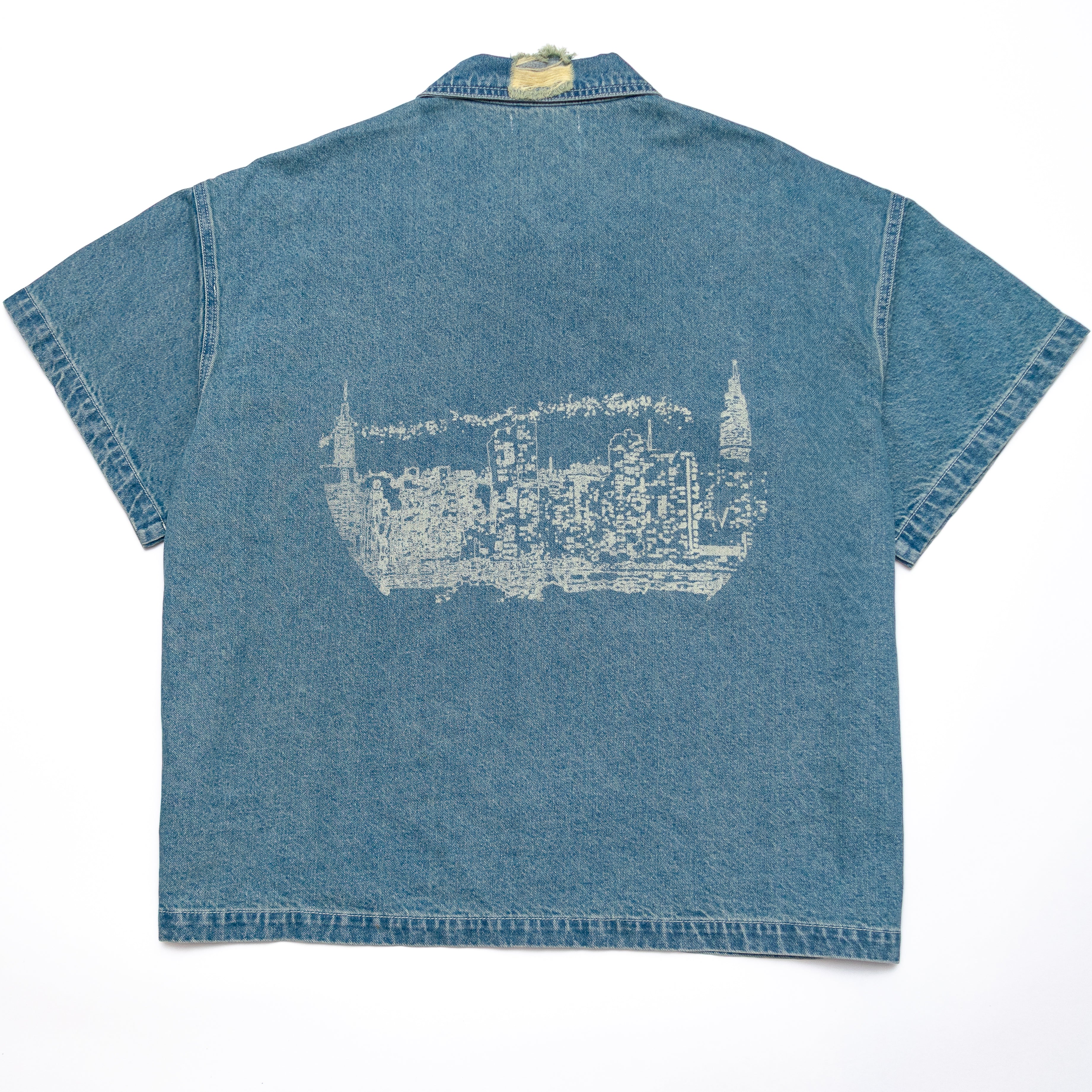 NYC Skyline Distressed Denim Shirt