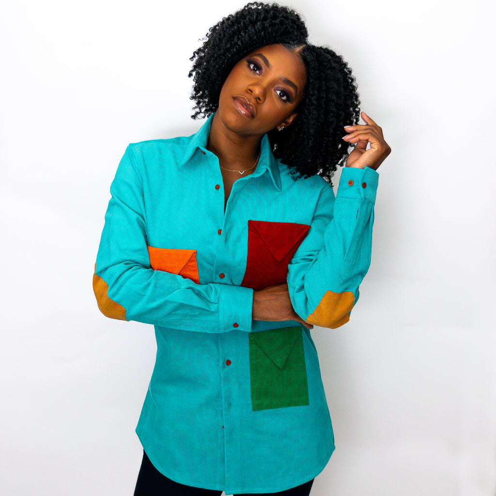 Sapphire Blue Multicolor Corduroy Shirt