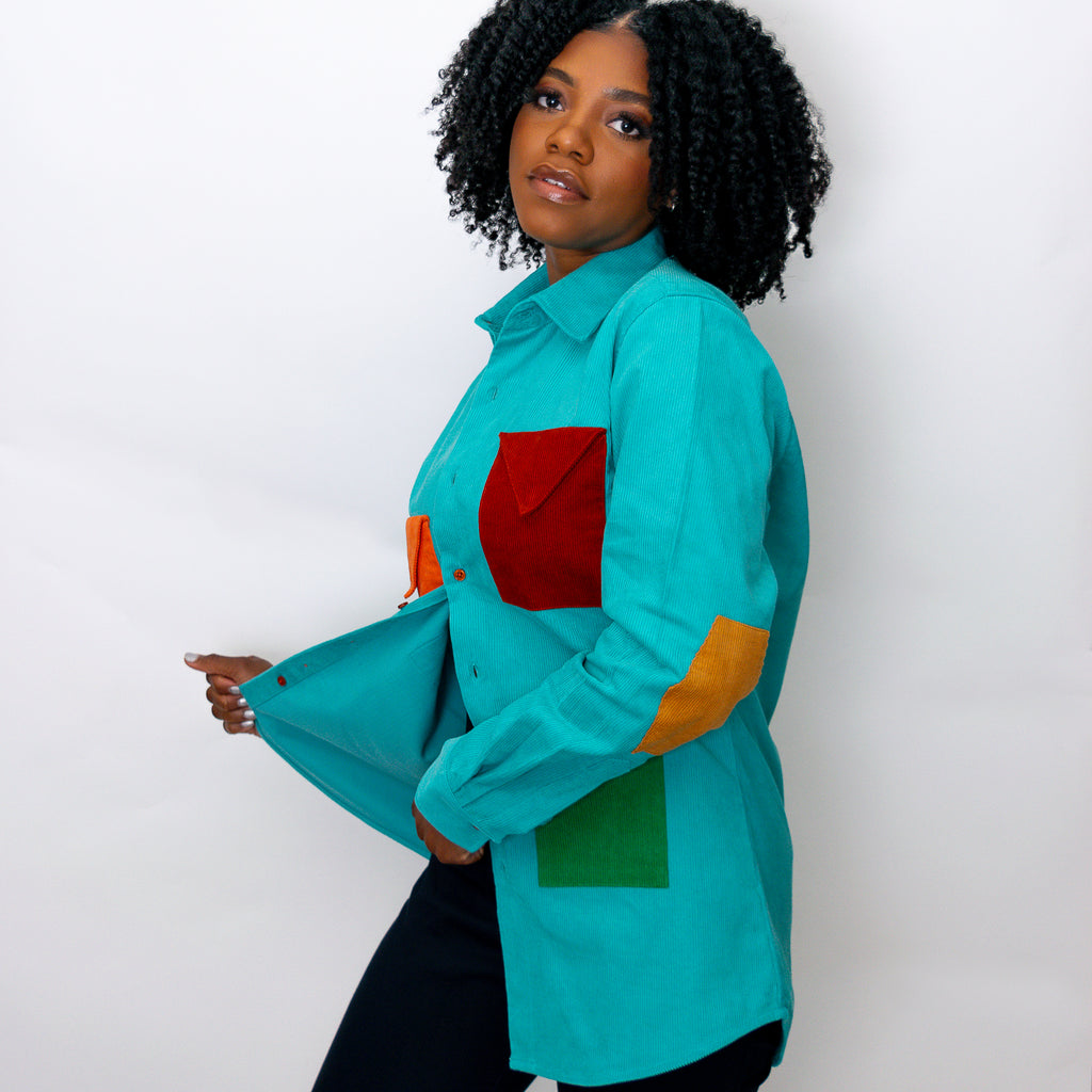 Sapphire Blue Multicolor Corduroy Shirt