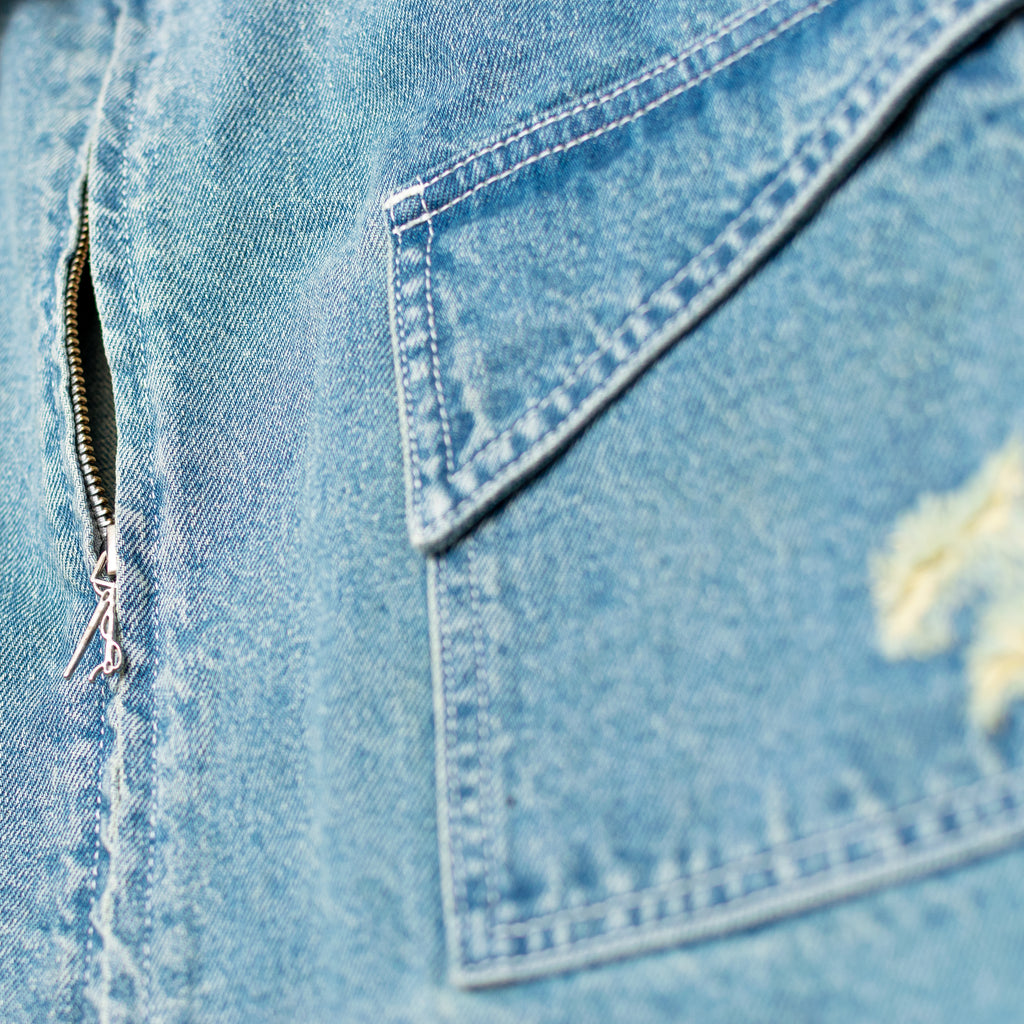 NYC Skyline Distressed Denim Shirt