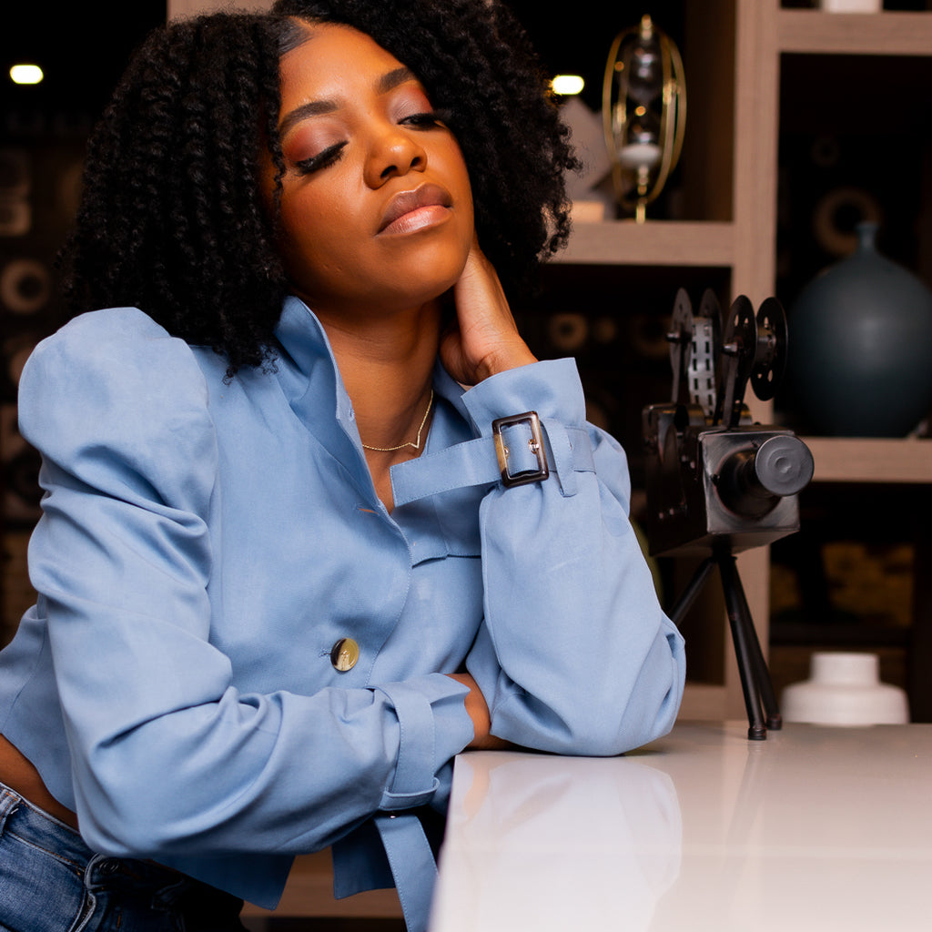 Topaz Blue Cropped Car Coat