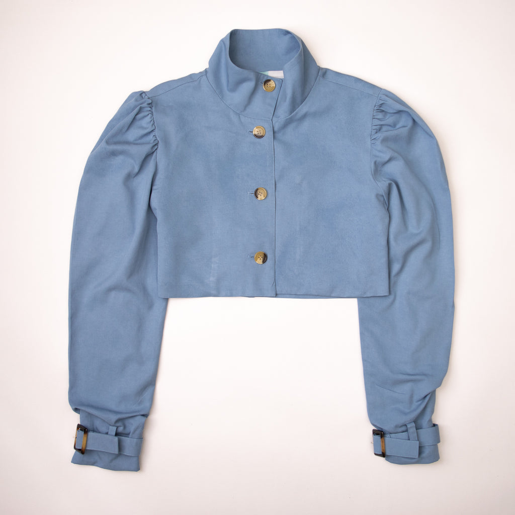 Topaz Blue Cropped Car Coat