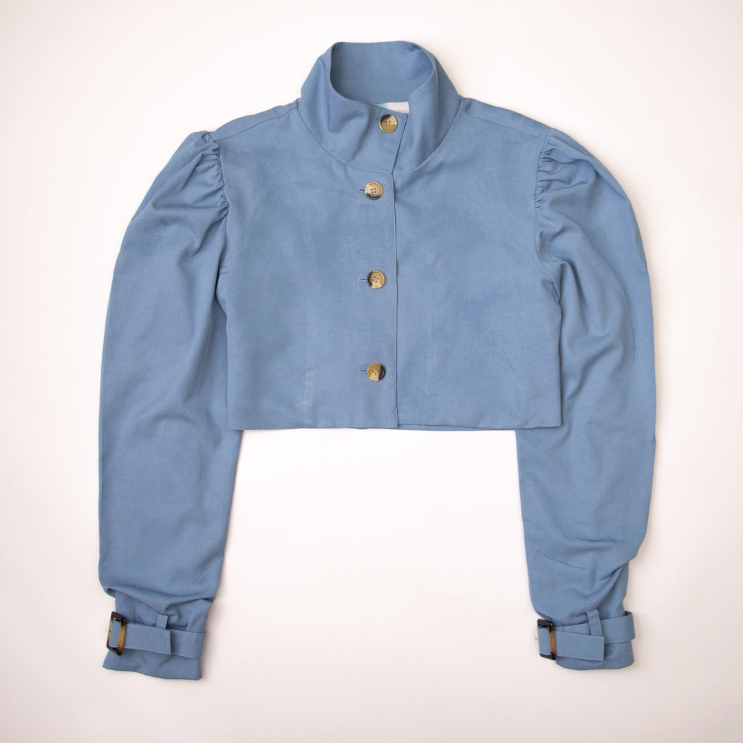 Topaz Blue Cropped Car Coat