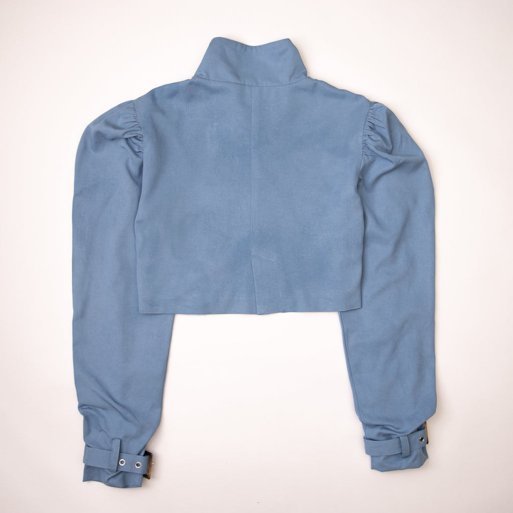 Topaz Blue Cropped Car Coat