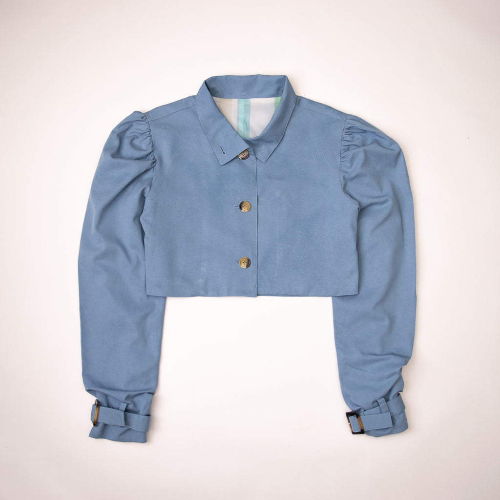 Topaz Blue Cropped Car Coat